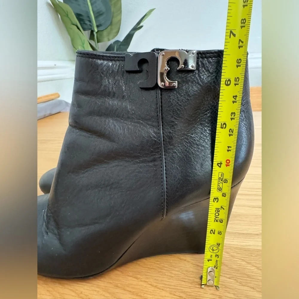 Tory Burch Black Leather Wedge Ankle Boots- Bootie– Size 8M